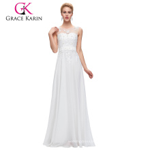 Grace Karin sem mangas V-Back branco Chiffon Plus Size Prom Dress para mulheres gordas CL007555-4